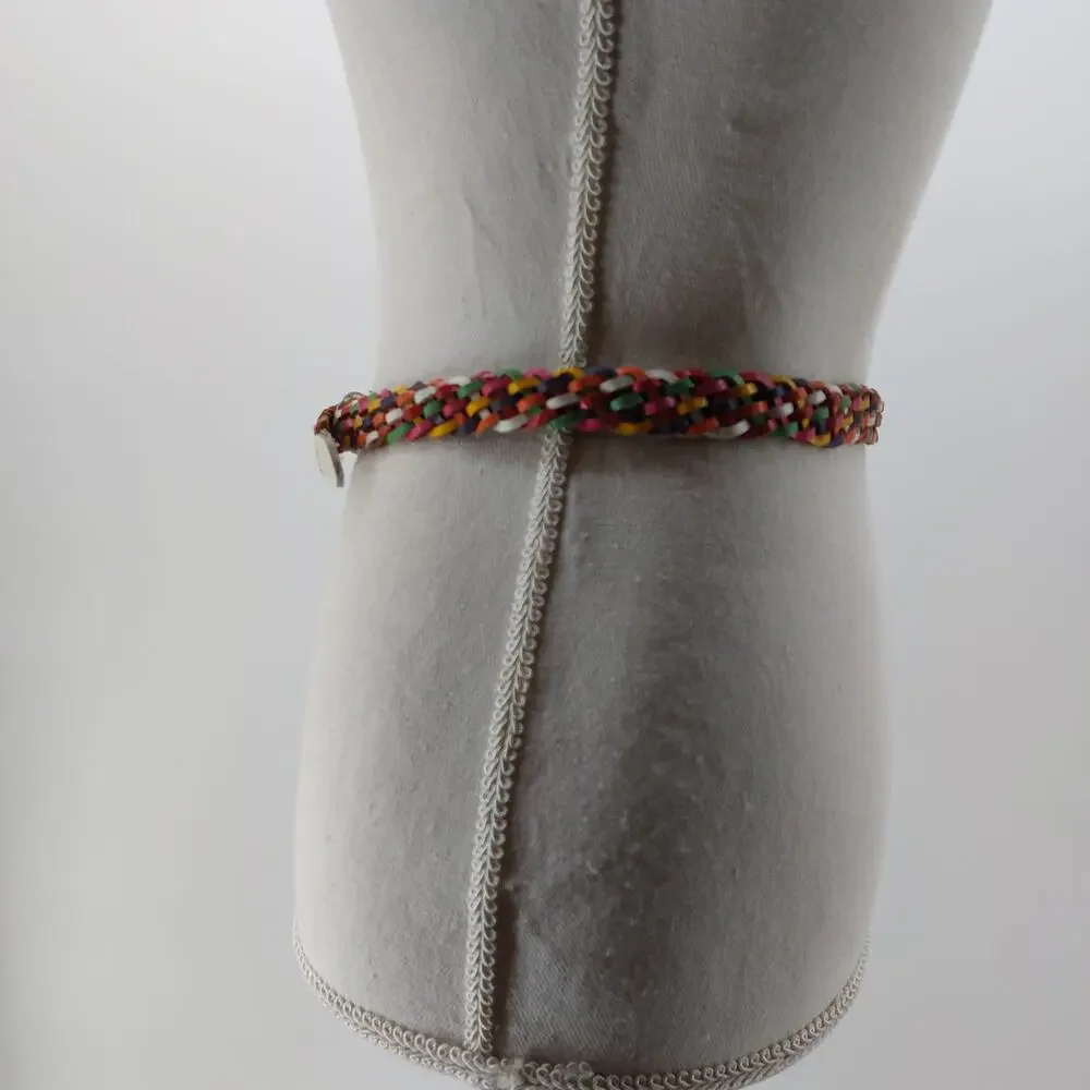 Vintage Womens Small Medium Belt Multi colored Braided Belt Rainbow 80s 90s